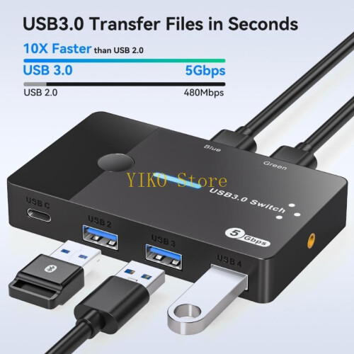 K32C USB3.0 KVM Switcher Hotkey Switcher For PC Keyboards Mouse Printer Scanner 2 Share 2