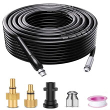 Pressure Washer Drain Cleaning Kit 15m Karcher Compatible Sewer Jetter Hose with Metal Nozzle