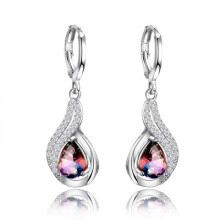 100% 925 Sterling Silver Rainbow Topaz Water Drop Earrings for Women, Christmas Year Party Gifts.