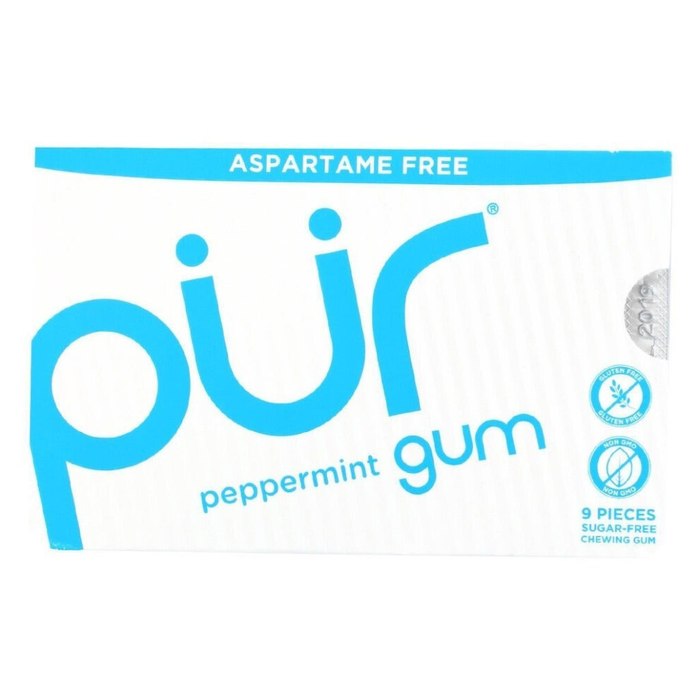 Pur Peppermint Chewing gum | Sugar & Aspartame Free With Xylitol | 9Pcs