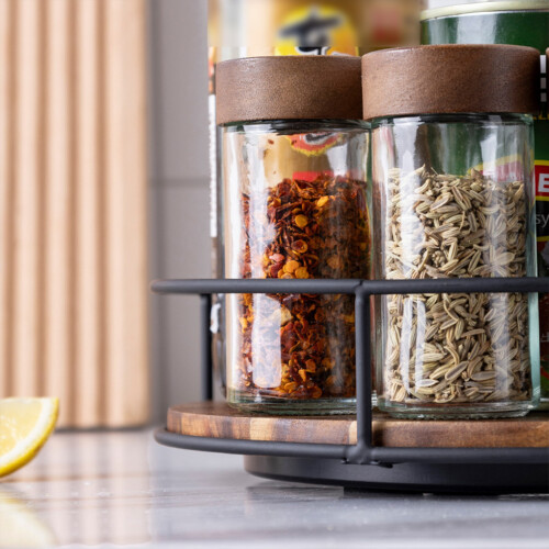 (Diameter: 14CM) Countertop Kitchen Storage Tray 360 Rotation For Easy Access 1