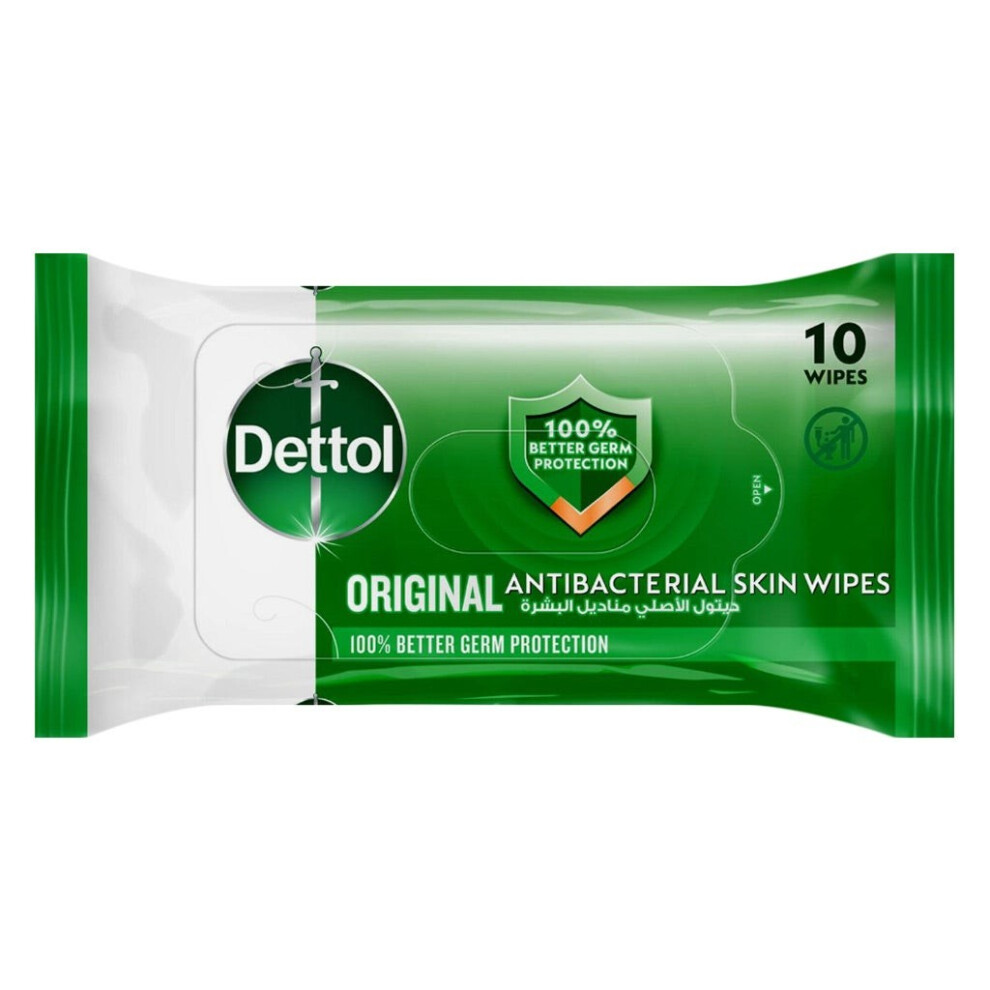 Dettol Anti-Bacterial Wipes Disposable germ Protection Hand & Surface Cleaning - Pack of 10