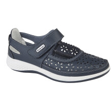 (8 UK, Navy) Boulevard Womens/Ladies Wide Fitting Window Back Punched Bar Shoes