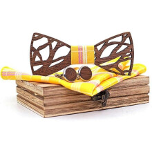Wooden bow tie, pocket square, cufflinks – Men's carved bow tie patterned tie suit with box for suit, shirt, tuxedo, shirt, accessories.
