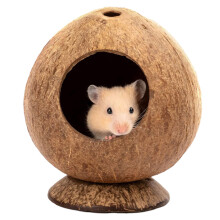 Pet Haven, Casinha de Coco Natural para Hamster, Espaço Aconchegante para Pequenos Animais, Fácil Acesso com Entrada, Cama Ecológica Reutilizável
