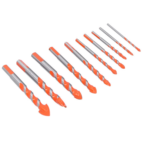 Masonry Drill Bit Set for Tile Concrete Brick, Industrial Strength Carbide Tip Multi Material Drilling Tools, 10PCS Heavy Duty Drill Bits Set for 2