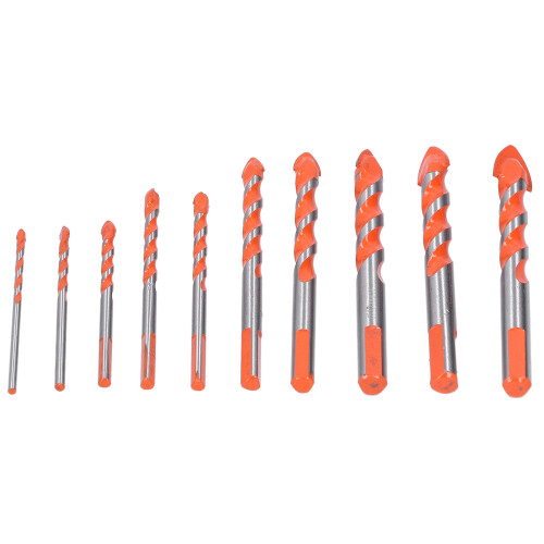 Masonry Drill Bit Set for Tile Concrete Brick, Industrial Strength Carbide Tip Multi Material Drilling Tools, 10PCS Heavy Duty Drill Bits Set for 1