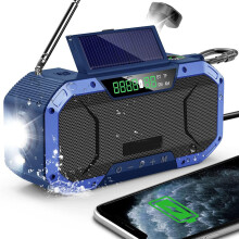 Przenośne radio AM FM z funkcjami alarmowymi, radio pogodowe NOAA z korbką ręczną, zasilane energią słoneczną, wodoodporny głośnik Bluetooth