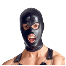 Men's Bondage Leather Mask 3 Hole Erotic Masks Open Eyes and Mouth Club Clothing Cosplay Party Clubwear Plain Wetlook Outfit Adult Sex Toy Black M