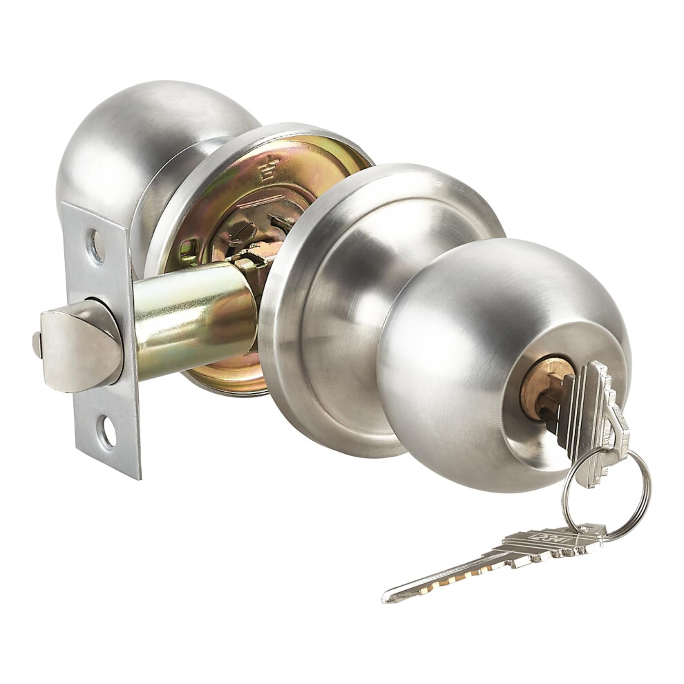 Door Knob With Key Lock Interior Exterior Door Lock Standard Ball Satin Nickel 9347817894073