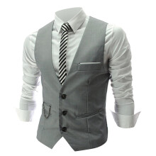 Men's Suit Vest V Neck Classic Gilet Slim Fit Single Breasted 3XL gray