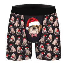 Christmas Boxer Shorts Men's Funny 3D Print Retro Shorts Xmas Costume 02 Red S