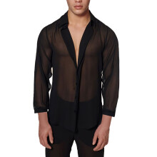 Long Sleeve Mesh Vest Black Men's Muscle Transparent Jacket Sexy Party Outfit