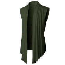 Men's Plain Cardigan Tank Scarf Longline Draped Sleeveless Cardigan Breathable Tops Stylish Slim Tops Cotton Vintage Vest XL Green