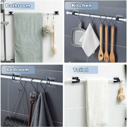 Adjustable Curtain Pole Hooks for Smooth Surface Application, No Drilling Required Curtain Rod Bracket with Powerful Adhesion, High-quality ABS Plasti 2