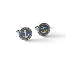 Cufflinks for men's suit with blue emblem, men's shirt, checkered button, cufflinks, men's jewelry cufflinks