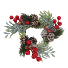 19 Inch Artificial Christmas Wreath For Wall Window Front Door Flocked Lambs Ear With Red Berries Pine Needles Pinecones Xmas Decor For Indoor Outdoor
