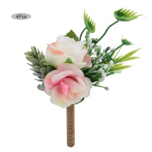 Kunstig silkeblomst tilbehør til bryllupsfestdekoration elegant håndledskorsagesæt justerbart stof rosenboutonnieres rustikt boho-tema