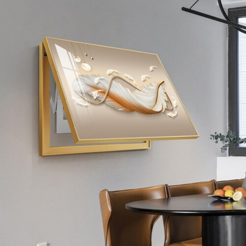 Electrical Panel Cover with Hydraulic Flip, Gold Frame Meter Box Protector, 60x50cm Wall Mount