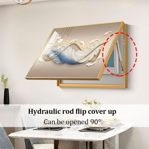 Electrical Panel Cover with Hydraulic Flip, Gold Frame Meter Box Protector, 60x50cm Wall Mount 1