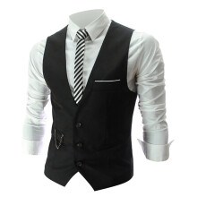 Men's Suit Vest VNeck Sleeveless Slim Fit SingleBreasted Tuxedo Vest XL Black