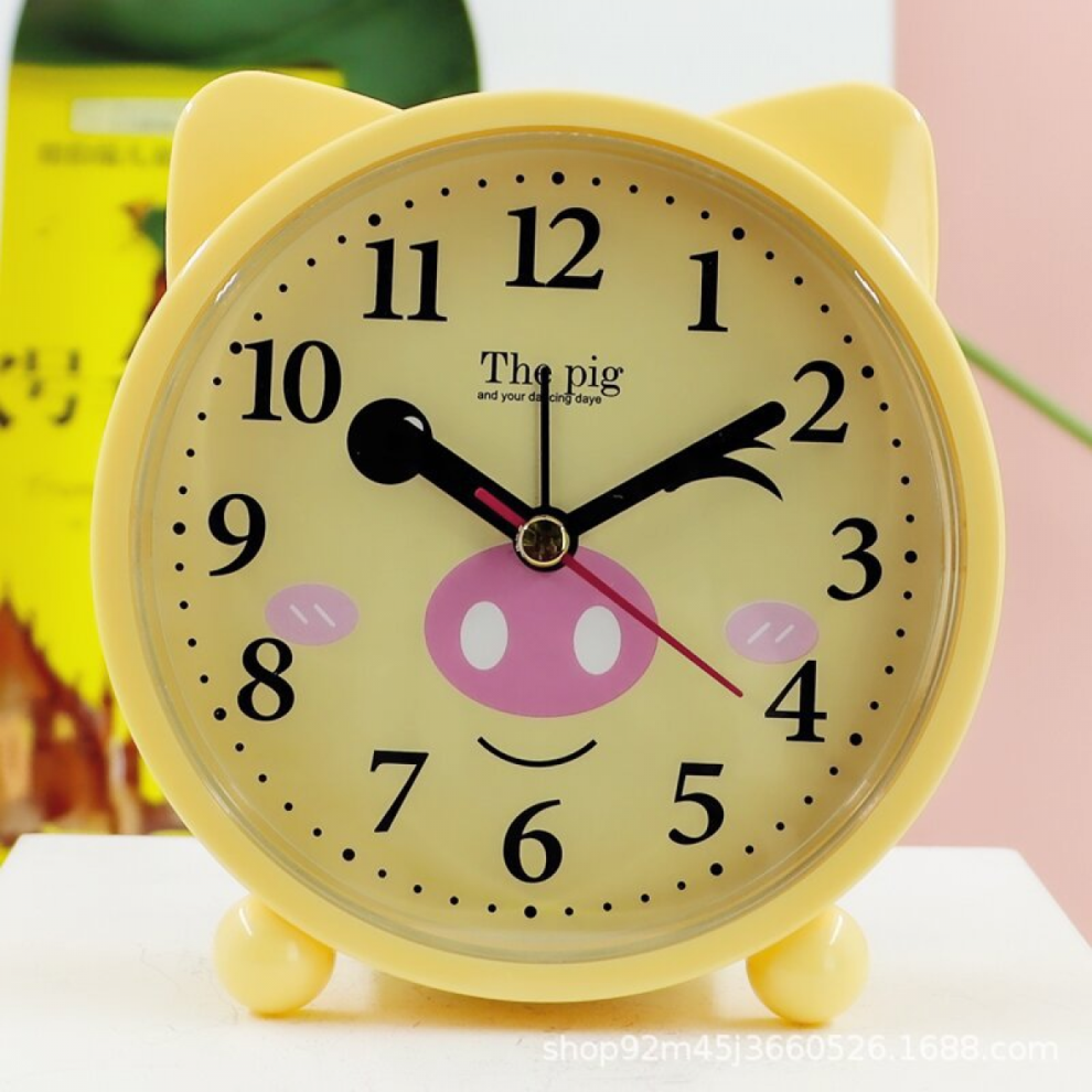Alarm Clocks For Bedrooms, Cartoon Alarm Clock Piggy Alarm Clock Night Student Children's Home Decoration Desktop Clock( With Light/Yellow