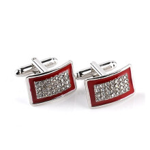 Cufflinks Red/Black Enamel Rhinestone Cufflinks for Men, Business Shirt Cufflinks, Button Jewelry Pin Men's Suit (Red)