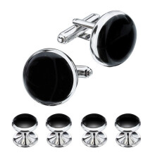Lapel pin men's suit Black cufflink set with 4 shirt studs, classic business cufflinks for men cufflinks