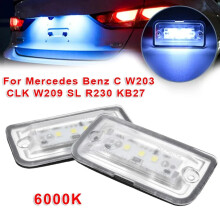 2X LED-Kennzeichenleuchten für Autos Weiße Lampen 6000K Zubehör für Mercedes-Benz C W203 CLK W209 SL R230 Kennzeichen