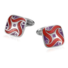 Cufflinks Wedding Cufflinks Men's Metal Red Purple Stainless Steel Cufflinks Square Colourful Pattern Jewellery Gift, No gemstone