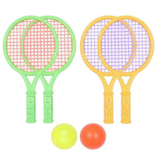 2 Sets Small Size Childrens Tennis Racket Set Kindergarten Leisure Plastic Tennis Racket with 4pcs Tennis Balls for Boys Girls (Yellow + Green, Ball f