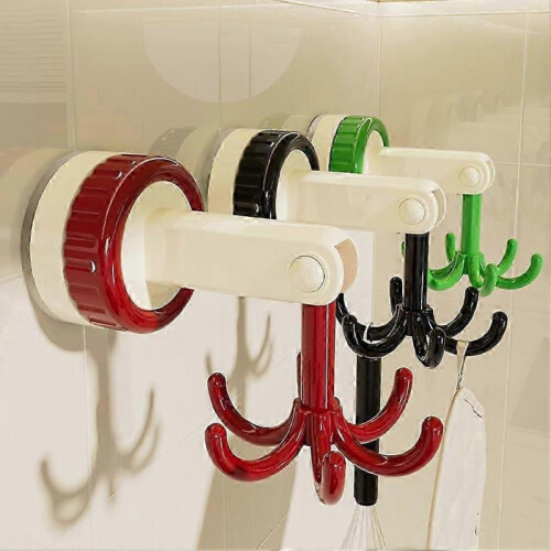 (White Red)360 Degrees Rotating Folding Hook Non-drilling Multifunctional Utensil Shelf with 6 Claws for Kitchen 1