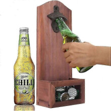 Wall Mounted Wooden Bottle Opener with Vintage Style Cap Catcher - Bottle Opener for Bar Kitchen Home Garage Deck Patio Gift for Dad And Boyfriend