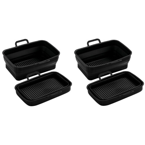 Collapsible square Air Fryer silicone pot 2-pack Black