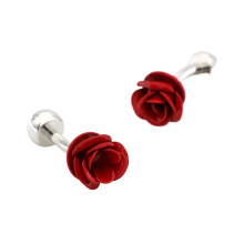 Romantic Black Red Rose Cufflinks, Valentine's Day Button Cufflinks, Men's Cufflinks Pin for Men's Suit (Red)