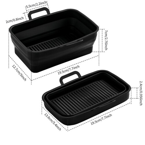 Collapsible square Air Fryer silicone pot 2-pack Black 2