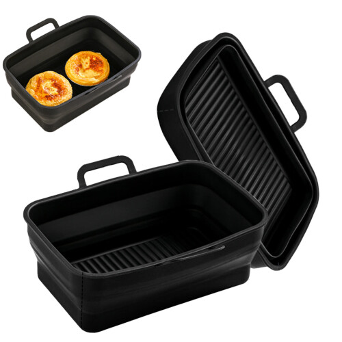 Collapsible square Air Fryer silicone pot 2-pack Black 1