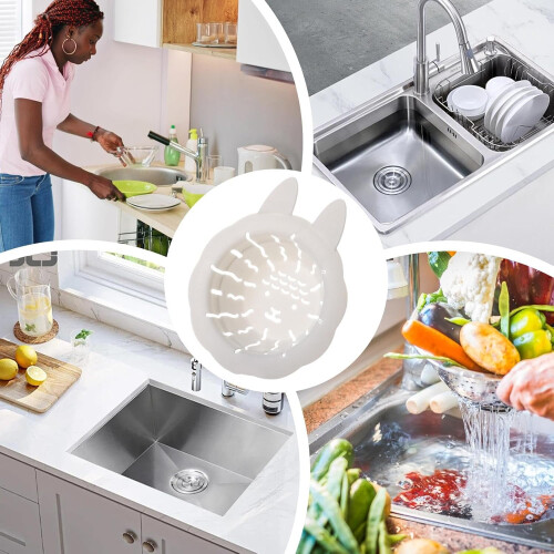 Kitchen Sink Drain Basket AntiClogging Food Catcher Drain Filter Net White Rabbit Ears 2