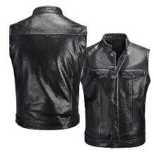 (L)Classic Motorcycle Leather Vest For Men Sleeveless Jacket Club Riding Biker Vests S-4xl