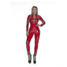 (S,RED)S-5xl Linrie Red Fe Faux Catsuit Pvc Suit Zipper Open Crotch Stretch Jumpsuits