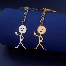 (Silver,Keychain -1)Fishhook Funny Fuxk You Middle Finger Stickman Keychain School Bag Car Key Ring Trinket Gift Man Woman Stainless Steel Jewelry