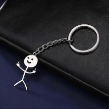 (Gold,Keychain -1)Fishhook Funny Fuxk You Middle Finger Stickman Keychain School Bag Car Key Ring Trinket Gift Man Woman Stainless Steel Jewelry