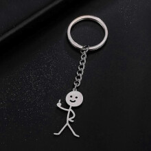 (Gold,Keychain -2)Fishhook Funny Fuxk You Middle Finger Stickman Keychain School Bag Car Key Ring Trinket Gift Man Woman Stainless Steel Jewelry