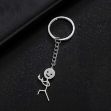 (Gold,Keychain -4)Fishhook Funny Fuxk You Middle Finger Stickman Keychain School Bag Car Key Ring Trinket Gift Man Woman Stainless Steel Jewelry