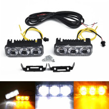 2X LED-Fahrlicht für Autofahrscheinwerfer – Hochleistungs-Super-Xenon-Weiß/Bernstein 3-LED-Blinker und Nebelscheinwerfer-Kits vorne