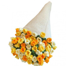 (Orange)90cm Crochet Flowers Blanket Unfinised DIY Knitted Blanket for Women Mother's Day Bouquet Birthday Gift