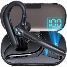 Headset Wireless Earpiece 50Hrs Playback Built-in Dual Mic Noise Canceling Wireless Headset Earphone with 400mAh LED Charging Case for Business Office