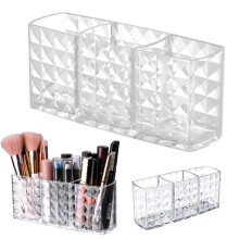 3-Gitter-Desktop-Kosmetik-Aufbewahrungsbox Transparenter Würfel-Design Make-up-Pinsel Lippenstift-Behälter-Regal Stabile Acryl-Aufbewahrungsbox