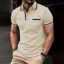 (XL,beige)2024 Summer POLO shirt button pocket men's casual sports polo shirt"--ZZ1