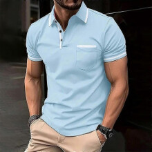(S,light blue)2024 Summer POLO shirt button pocket men's casual sports polo shirt"--ZZ1